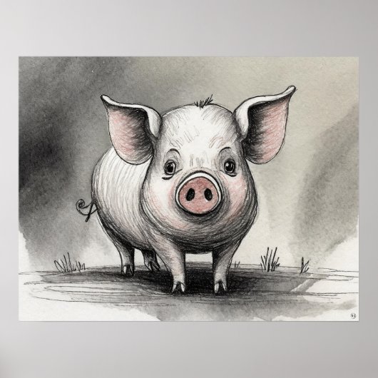 Dessin de porc - Impression d'art d'archives (Devant)