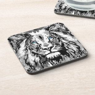 Dessin de portrait de lion gris - Dessous de verre
