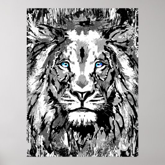 Dessin de portrait de lion gris - Poster de lion i (Devant)