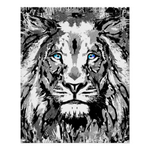 Dessin de portrait de lion gris - Poster de lion i
