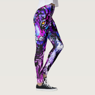 Dessin de tête de tigre bleu Leggings de tigre p