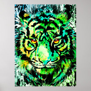 Dessin de tête de tigre vert - Poster de tigre imp