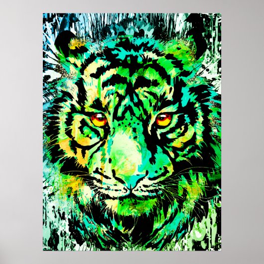 Dessin de tête de tigre vert - Poster de tigre imp (Devant)