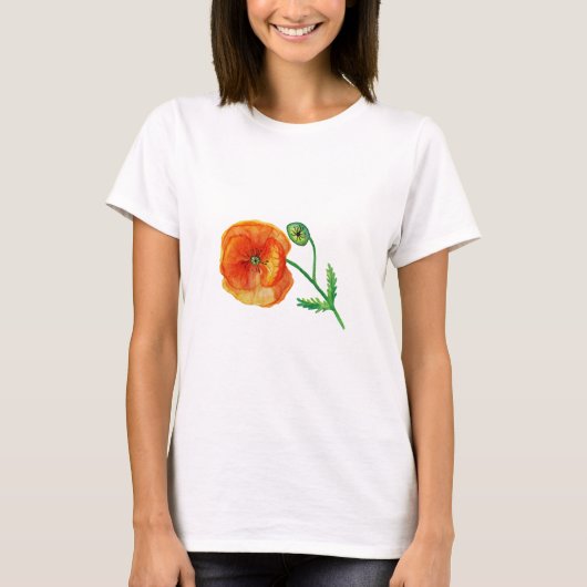 Dessin d'été T-shirt rouge à fleurs de pavot (Devant)