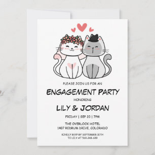 Dessin du couple de chats invitations fiançailles