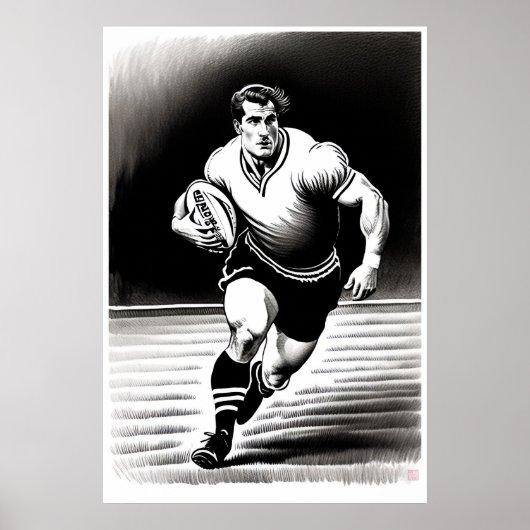 Dessin du joueur de rugby - Impression d'art (Devant)