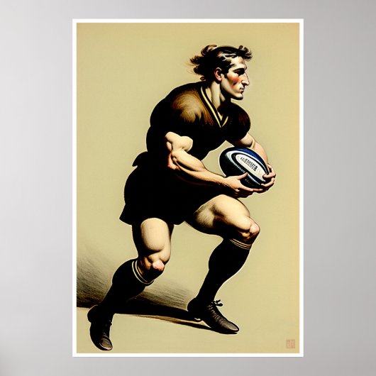 Dessin du joueur de rugby - Impression d'art (Devant)