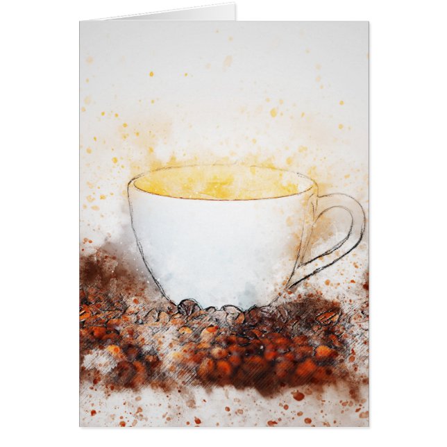 Dessin d'une Hot Cup de café parmi les fèves de ca (Devant)