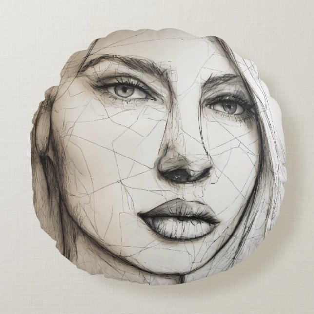 dessin d'une ligne d'un coussin rond (Devant)