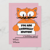 Dessin Fille de chat Anniversaire Invitation Pink (Devant / Derrière)
