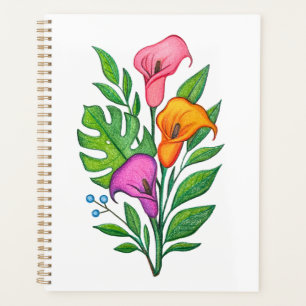 Dessin floral au crayon de couleur aux lys calla