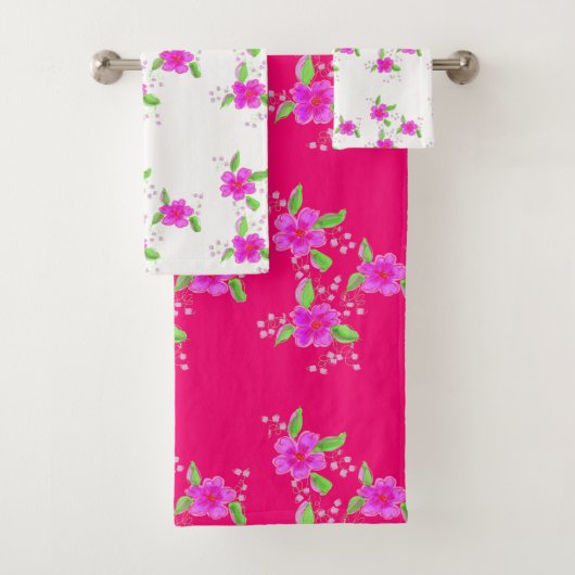 Dessin floral rose vif avec blanc (En situation)