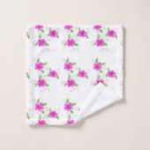 Dessin floral rose vif avec blanc (Gant de toilette)