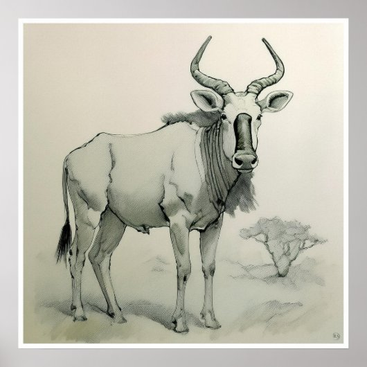 Dessin Gnu - Impression d'art (Devant)