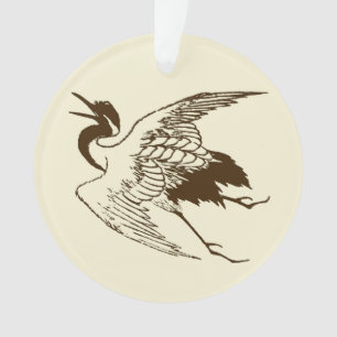 Dessin japonais vintage d'une grue, Brown
