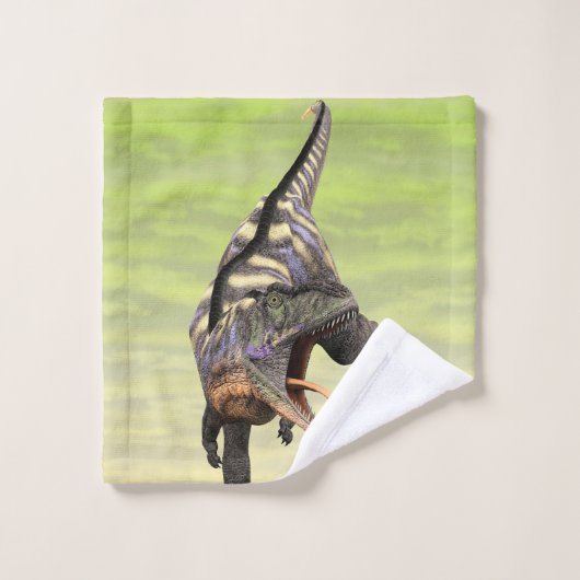 Dessin préhistorique drôle d'Aucasaurus rugissant (Gant de toilette)