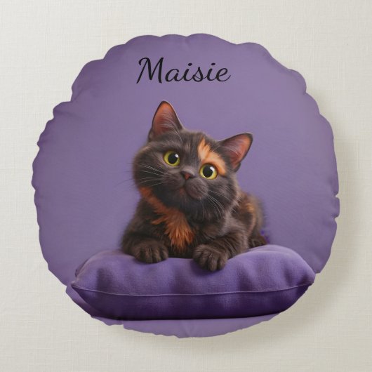 Dessin Tortoiseshell Kitten sur coussin pourpre (Devant)
