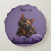 Dessin Tortoiseshell Kitten sur coussin pourpre (Dos)