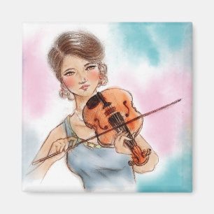 Dessin vintage coloré - Aimant carré - Violon