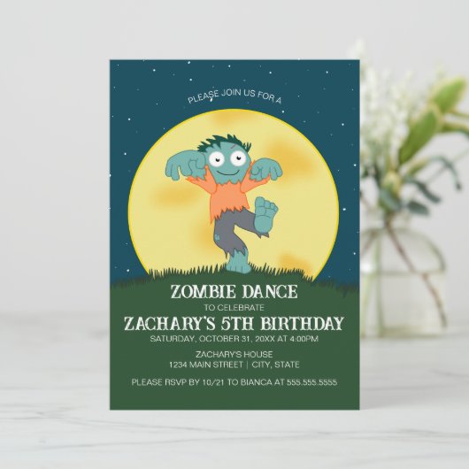 Dessin Zombie Danse Anniversaire Invitation (Debout devant)