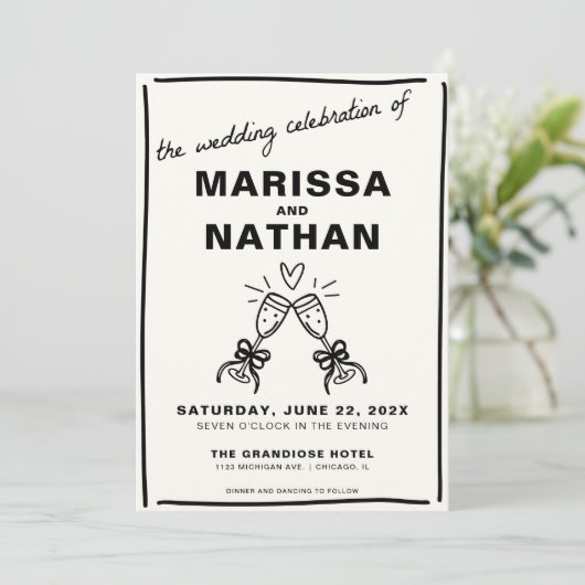 Dessiné Ensemble Faire-part de mariage Champagne (Debout devant)