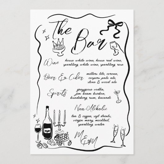Dessins à main Doodles Barre Mariage Menu (Devant)