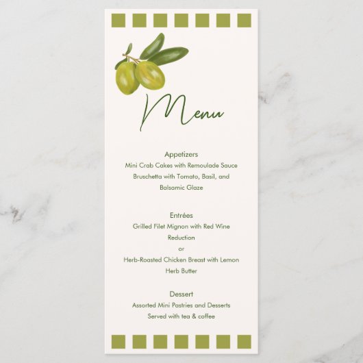 Dessins d'olives Menu Mariage (Devant)