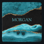Dessous-de-plat DIY Name, Black, Gold & Teal Agate Square<br><div class="desc">Personalize your Name In Teal on Black,  Gold & Teal Agate. Click “Customize” to change colors and type styles.</div>