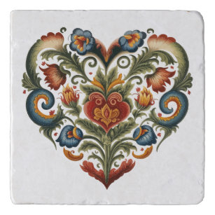 Dessous-de-plat Norvégien Rosemaling Folk Art Heart Trivet