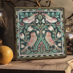 Dessous-de-plat William Morris Oiseaux et tulipes Vert Art Nouveau