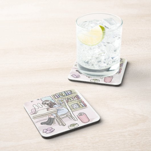 DESSOUS-DE-VERRE さいくさじ　お部屋で机に向かう (Côté Droit)