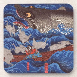 Dessous-de-verre 怪 物 鮫, 芳 requin-taupe, Kuniyoshi, Ukiyo-e 国