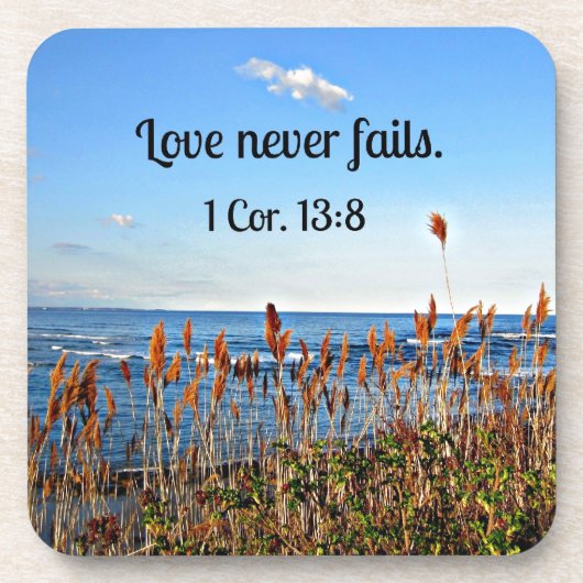 Dessous-de-verre 1 Corinthiens 13:8 L'amour n'échoue jamais. (Devant)