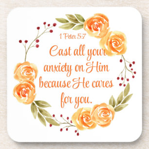 Dessous-de-verre 1 Pierre 5:7 Écriture Biblique Florale Orange