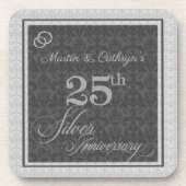 Dessous-de-verre 25ème anniversaire d'argent avec nom Damask (Devant)