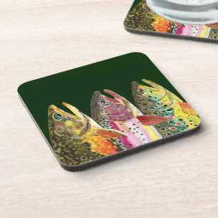 Dessous-de-verre 3 Big Trout - Broyage, Brown, Arc en ciel