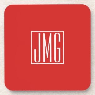 Dessous-de-verre 3 Initiales Monogramme Rouge & Blanc (ou couleur
