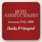 Dessous-de-verre 40e anniversaire de Ruby avec nom et année (Devant)
