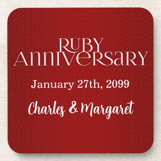 Dessous-de-verre 40e anniversaire de Ruby avec nom et année (Devant)