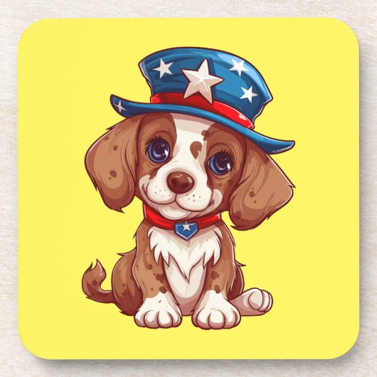 Dessous-de-verre 4 juillet Chiot mignon avec Casquette américain-71 (Devant)