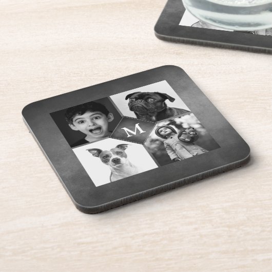 Dessous-de-verre 4 Photos de famille Noir Blanc Chalboard Monogramm (Côté gauche)