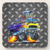 Dessous-de-verre 55 Funny Car sur plaque de diamant métallique (Devant)