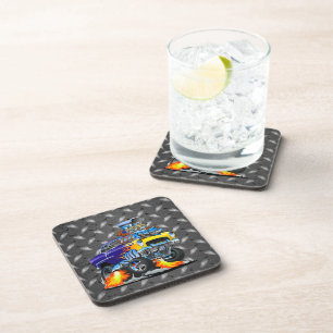 Dessous-de-verre 55 voiture drôle sur plaque de diamant en métal