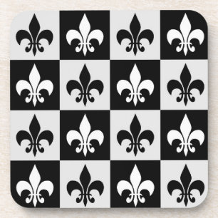 Dessous-de-verre à damiers Blanc Noir Fleur-De-Lis Motif