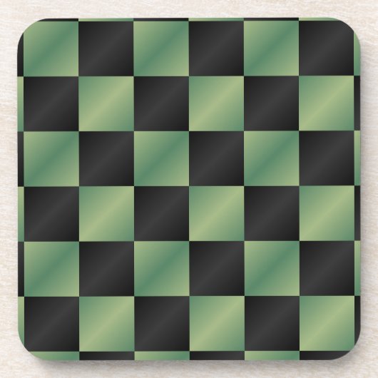 Dessous-de-verre À damiers moderne vert olive noir dégradé (Devant)