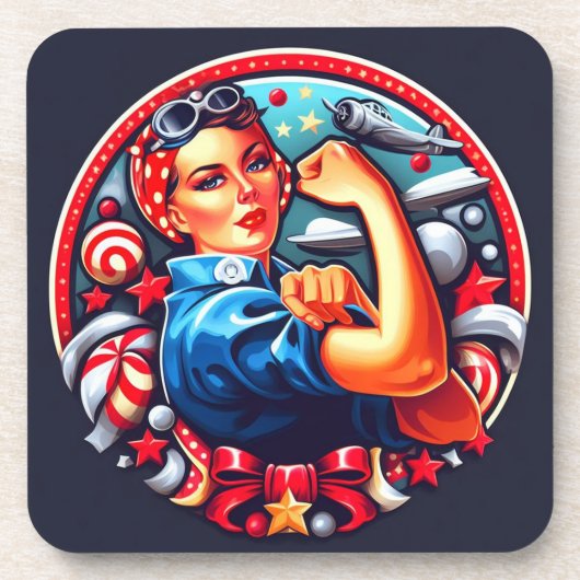 Dessous de verre à dos de liège - Rosie le Riveter (Devant)