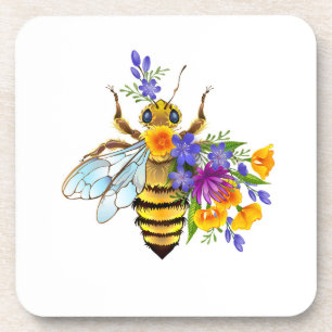 Dessous-de-verre Abeille à fleurs avec plantes sauvages