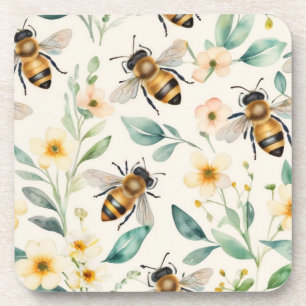Dessous-de-verre Abeilles et fleurs - Crème Floral Miel Motif