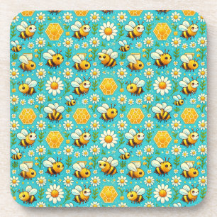 Dessous-de-verre 🐝 Abeilles Mignonnes Fleurs de Marguerites Charme