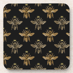 Dessous-de-verre Abeilles royales d'or sur noir